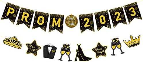JKQ Black Gold Prom 2023 Banner de papel e padrões de festas de bandeira Banner Prom