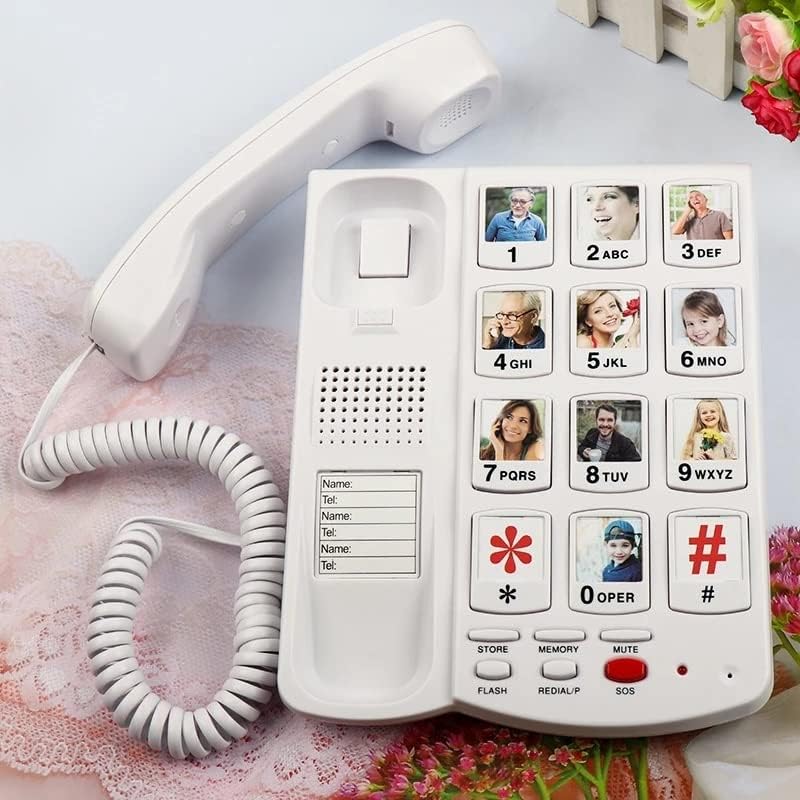 KJHD Big Button Cord Phone para idosos, Big Button Lined Lined para idosos, com chave de memória