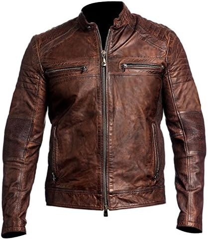 Sky-Seller acolchoado Brown Biker Protetive Sched Motorcycle Leather Jacket for Men