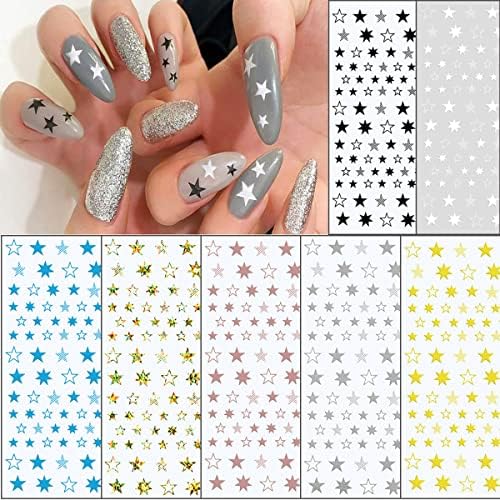 Songjie 7 Sheets Star Nail Art Starters coloridos Decalques 3D Slider auto-adesivo Glitter Manicure