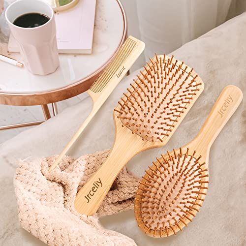Conjunto de escova de cabelo de 3pcs de bambu, pincel de bambu de madeira natural, pentes para