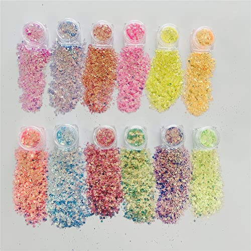 12 cores Conjunto Diy High Sparkle Iridescente Misturas grossas Glitter Opal Litter Glitter Paillettes EO EOs