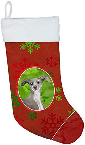 Tesouros de Caroline CK3994CS Natal Flakes de neve italiano Greyhound Christmas Stocking, lareira pendurando meias