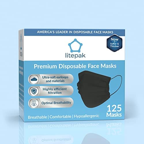 125 pacote litepak máscara de face descartável premium conforto earloops com caixa de dispensador