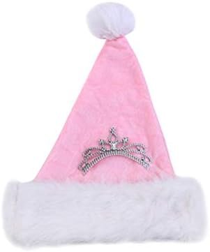 Kesyoo chapéu de natal fantasia chapéu de pelúcia rosa chapéus de natal coroa decoração de santa