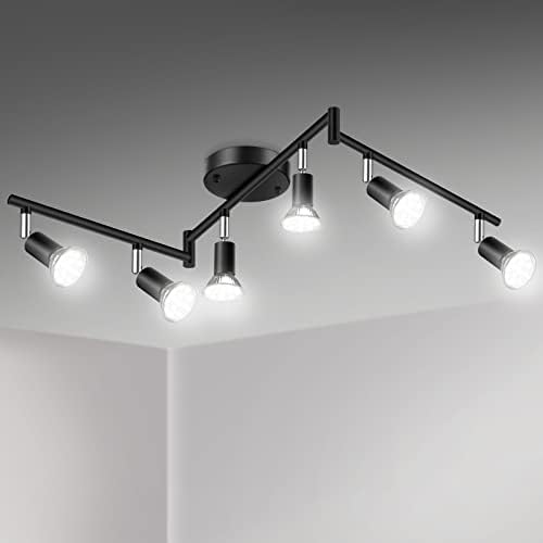 Unicozin LED 6 Kit de iluminação de pista leve, iluminação de ponto de teto de 6 vias, cabeça de luz leve com flexibilidade, luz da pista incluiu 6 x lâmpada GU10 LED