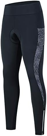 Calças de ciclismo feminino compressão 3D acolchoada, calça de bicicleta longa de bicicleta longa com cintura