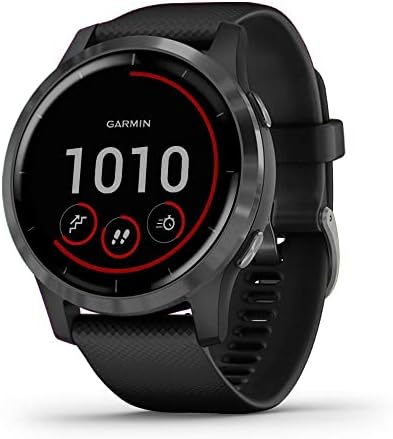 Garmin Vivoactive 4 GPS relógio inteligente em moldura de aço inoxidável com ardósia com estojo preto e banda