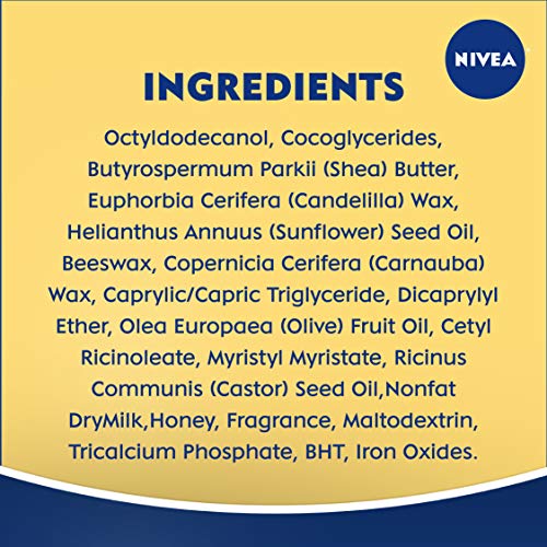 Nivea Milk and Honey Lip Care, bálsamo para lábios hidratantes com manteiga de karité, 4 pacote de 0,17 onças
