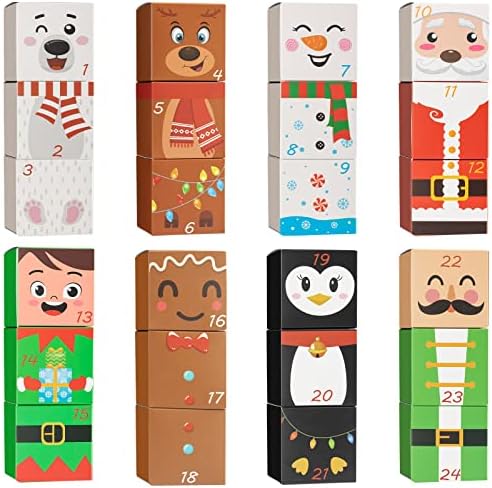 24 peças Caixas de calendário de advento de Natal para preencher 24 dias de advento Caixas de