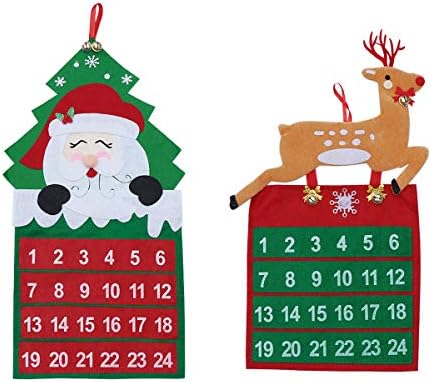 Adorável Elk com Bell Design Countdown Calendário de Natal Ornamento pendurado Ornamento não tecido Decorações do calendário de advento Favorias de festa Favoras de festa perpétua parede