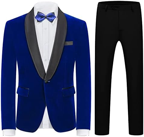 Mens Velvet Suits Slim Fit 2 peças Tuxedo Suit para homens Solid One Button Shawl Lapela Blazer