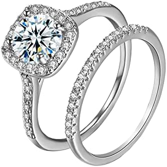 Mulheres tamanho jóias prata dois anéis de anel 69 peças de casamento anéis brancos de shinestone