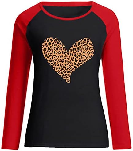 Camisas de manga de raglan do Dia dos Namorados Mulheres Sexy Cute Leopardo Plaid Heart Graphic Sweetshirts Fashion