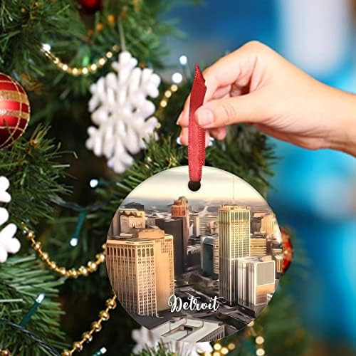 Detroit Downtown Cityscape Christmas Ornamentos 2022 Michigan USA Viagem Lótenda pendurada Os enfeites