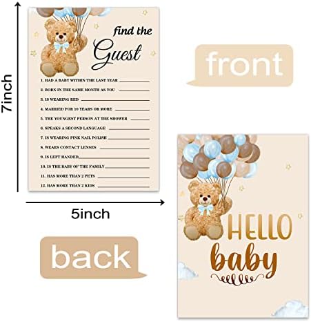 Cartões de jogo para chá de bebê, tema de urso encontre o cartão de jogo de hóspedes para a festa de chá de bebê