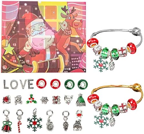 Calendário de advento de jóias de Natal 2022,24 dias de Natal Bracelets Surpresa para meninas, kit