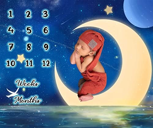 Kikidor Dreamy Moon Theme Baby Montal Milestone Blanket Fantasy Crescent Moon Starry Stary Sky New Baby