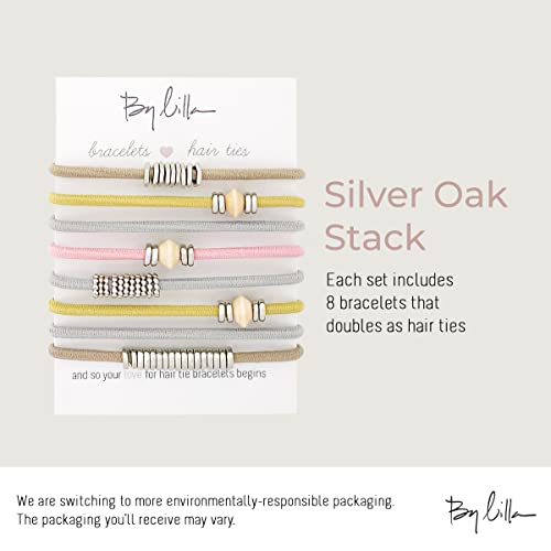 Por Lilla Silver Oak Stack Ponytails Cabelas e pulseiras - Conjunto de 8 pulseiras de gravata para