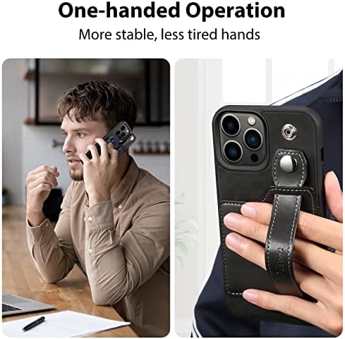 Faomsebs iPhone 14 Pro Max Case Wallet com porta-cinta para o dedo da mão, estojo sutil de carteira