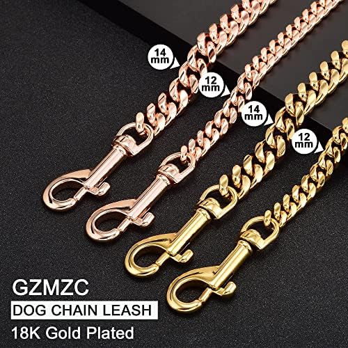 Gzmzc Rose Gold Chain Dog Leash 12mm Cadeiras de trela para cães pesados ​​com maçaneta acolchoada