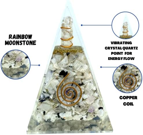 Elemento espiritual Elementz nubiano Rainbow Moonstone Orgone Pyramid Stone para cura de limitar o controle da