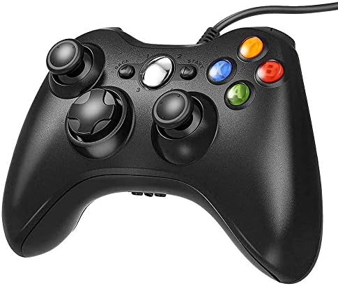 Controlador com fio Xbox 360, USB Gamepad para Microsoft Xbox 360 /Slim /PC, Black
