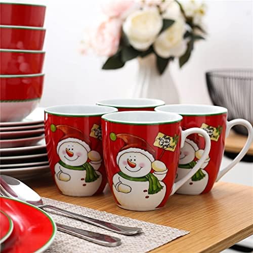 PDGJG Christmas Snowman Snowman 16/32 Peça de porcelana Jantar de mesa com utensílios de mesa com