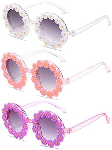 Óculos de sol redondos de flor redondos para meninas de meninas em forma de flores fofas de óculos