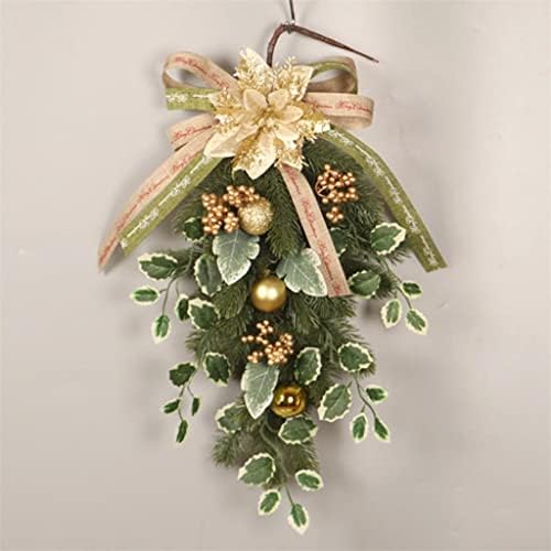 Sdfgh Christmas Wreath Flreetta pré-iluminada Artificial Christmas Teardrop Golden Christmas Flor Pe
