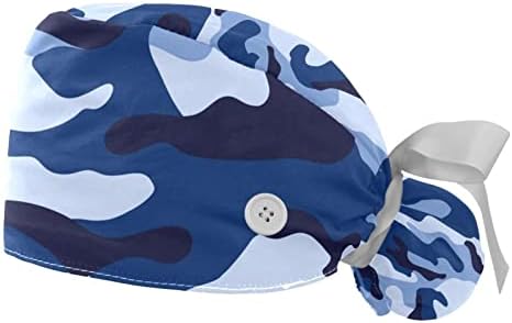Yidax 2 peças camuflage camuflando boné com botões, chapéu bufante ajustável com suporte de rabo