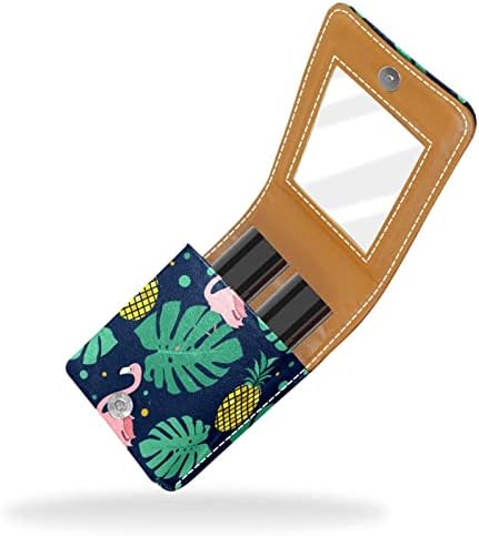 Mini estojo de batom com espelho para bolsa, folhas de abacaxi e organização de caixa portátil de flamingo