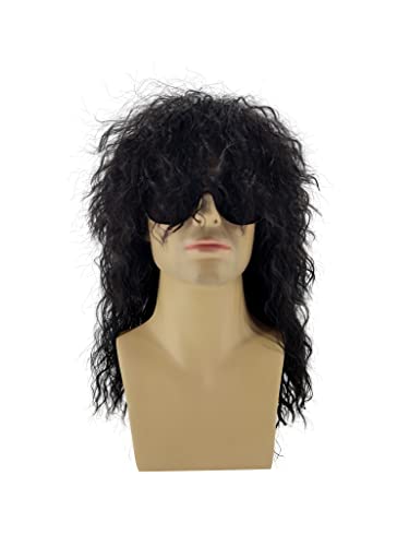 Rolepar 80s Mullet Wig, peruca preta Curly for Women, traje de roqueiro de cosplay, penteado de festa,