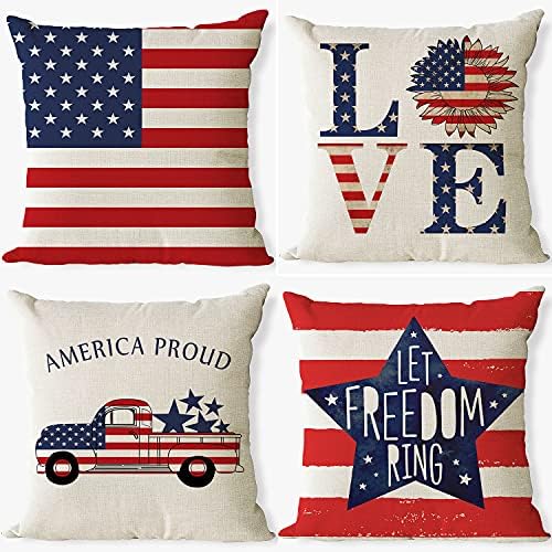 Conjunto de Adron de 4 capas de travesseiros patrióticos, capas de travesseiro de bandeira americana, dia da independência,