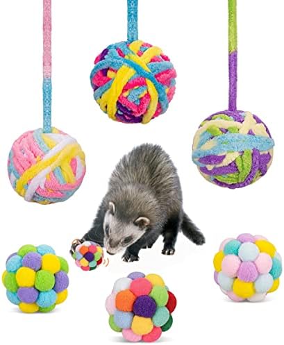 Bolas de bola de brinquedos de brinquedos de 6 pacote - bolas de furão de fios de lã com sino embutido sino