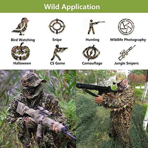 Terno de Ghillie para homens, 3D de camuflagem arborizada de caça à peru-peru e folhas respiráveis, ternos