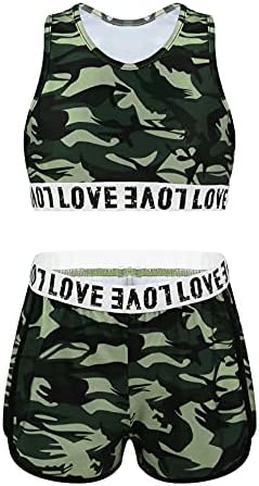 Kaerm Kids Girls Solid Racer Back Crop Top com shorts de booty Love Dance 2 PCS ATIVO ASTIL