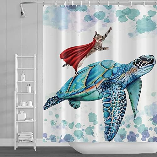 POLYMISKLS CAT FONITY com cortina de chuveiro de tartaruga marinha oceano Oceano subaquático Curta
