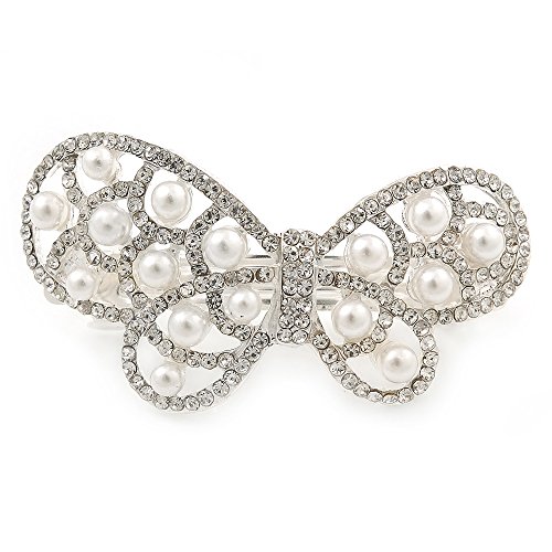 Bridal Weddal Prom Silver Tom de prata simulada diamante 'assimétrica Butterfly' Barrette Clip Grip - 65