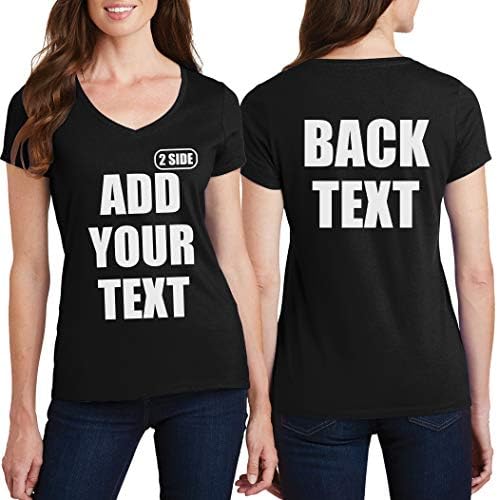 Teeamerore Women personaliza V Camise de pescoço Adicione seu texto Design seu próprio lado de trás