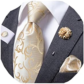 Dubulle Mens Tie e Lapeel Pin Flor Silk Gcoectie Hankerchief Bufflinks Conjunto para homens Paisley Solid Stripe