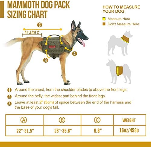 Mochila de cães onetigris para cães médios e grandes, mochila de nylon para cães mochila tática de animais de