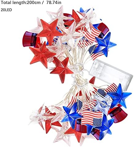 Estrela dos EUA com luzes de string de bandeira dos EUA 4 de julho 4 de julho Dia Decorativo Luzes
