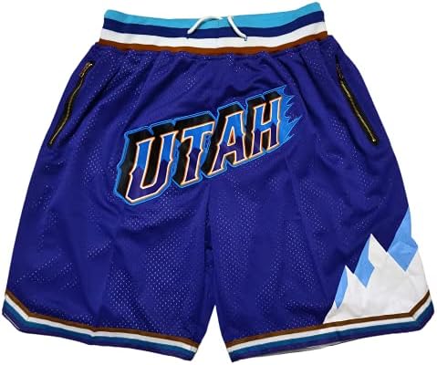 Mens Basketball Utah City Shorts, 8 24 homens Retro malha bordada com bolsos, fãs de treino de ginástica