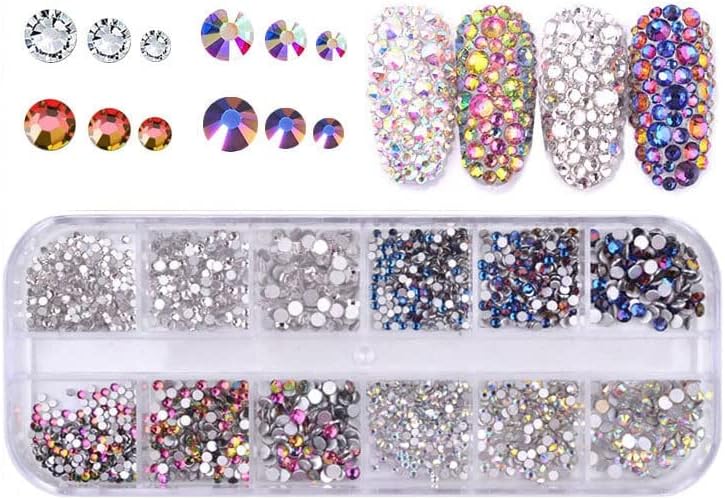 12 Grid Nails Art Accesorios Ab Clear Rhinestones 3D Gems Gems Pearl Diy Manicure Decoração de suprimentos