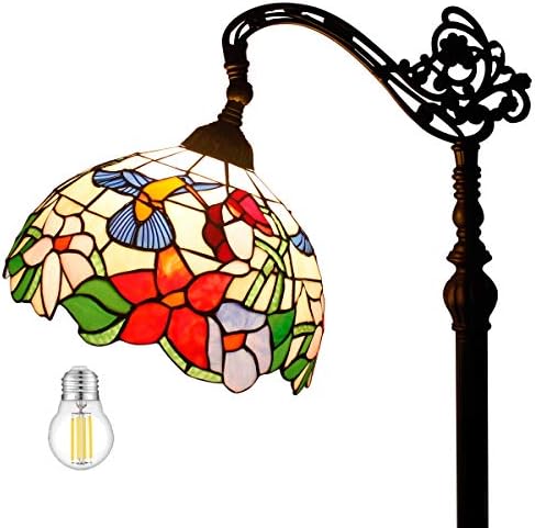 WerFactory Tiffany Floor Lamp Hummingbird Amber Vidro Arqueado Lâmpada Arqueada de Vidro 12x18x64 polegadas GOOSENECK