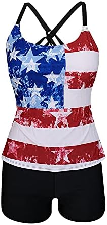 American Flag Tankini Swimsuits For Women 4 de julho A alta de cintura Biquíni define o topo de natação atlético