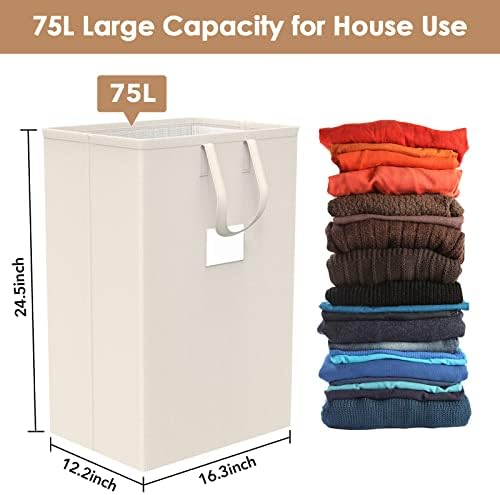 75L Lavanderia grande cesto com alças, cesto de roupas sujas para o quarto à prova d'água, cesta de