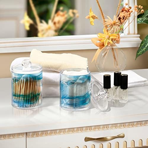 Alaza 4 Pack Pack Patrocer QTIP Dispensador Teal Turquoise Marble Bathroom Organizer Balisters para bolas