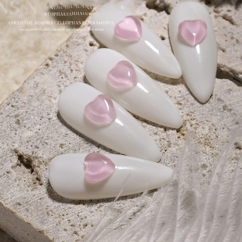 50pcs/pacote de gato olho de coração decoração de arte de unhas, resina rosa/branco amor em forma de coração